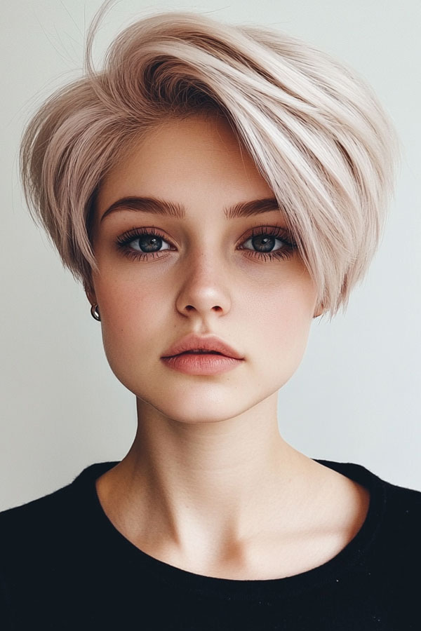 35 Cute Pixie Hairstyles to Steal the Spotlight : Platinum Champagne Pixie Bob