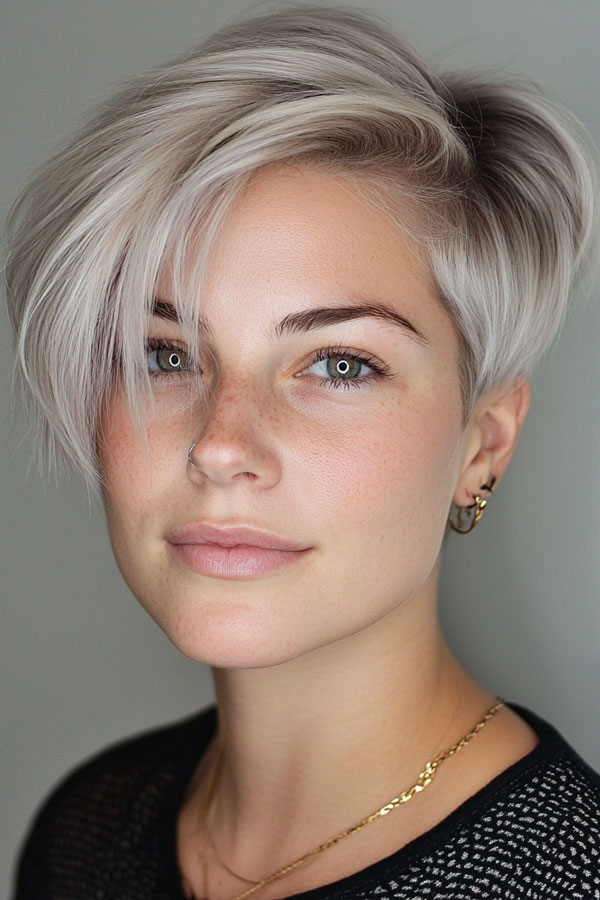 Silver Frost Pixie, pixie haircuts, pixie hairstyle, pixie haircut, short haircut, Pixie haircut gallery, Pixie haircut for women, Pixie haircuts 2024, Long pixie cut, Medium pixie haircut gallery, Pixie hairstyles for fine hair