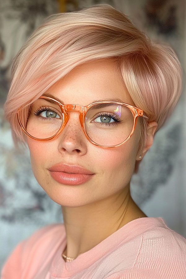 35 Cute Pixie Hairstyles to Steal the Spotlight : Blush Blonde Pixie with a Twist