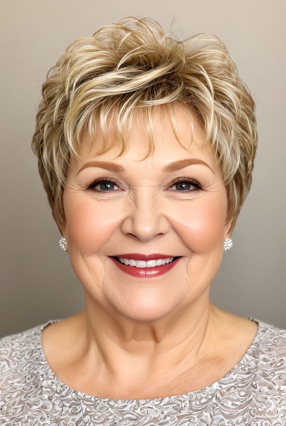 30 Pixie Haircuts for Older Women with Fringe : Blonde Textured Pixie with Wispy Layers