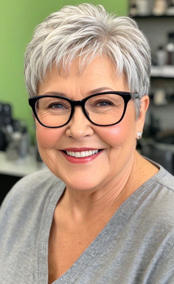 30 Pixie Haircuts for Older Women with Fringe : Cool Silver Pixie with Wispy Bangs