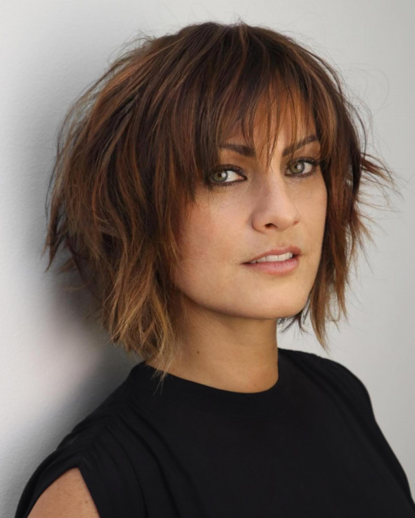 25 Chic Bob Hairstyles with Bangs to Suit Every Style : Tousled Bob with Shaggy Bangs