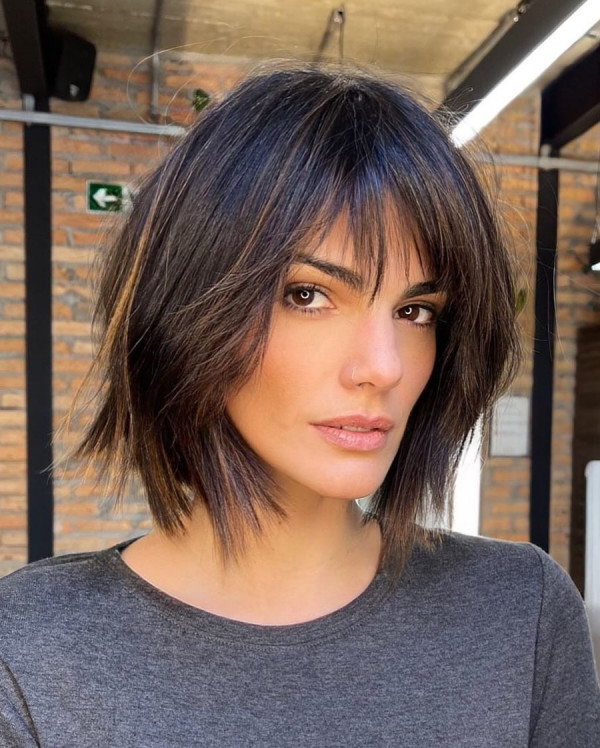 25 Chic Bob Hairstyles with Bangs to Suit Every Style : Shaggy Bob with Piecey Bangs