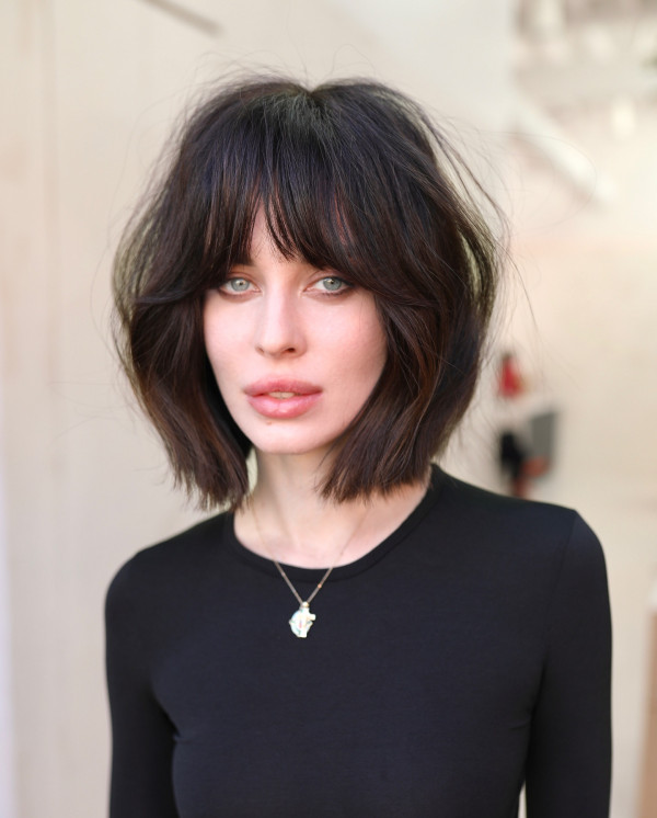 25 Chic Bob Hairstyles with Bangs to Suit Every Style : Voluminous French Bob with Curtain Bangs