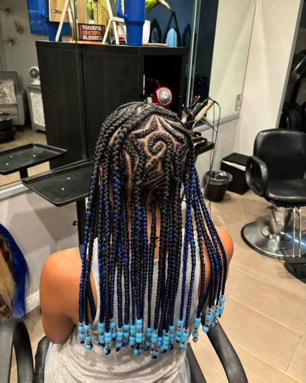 16 Trendy Fulani Braids with Beads : Blue Swirl Fulani Braids