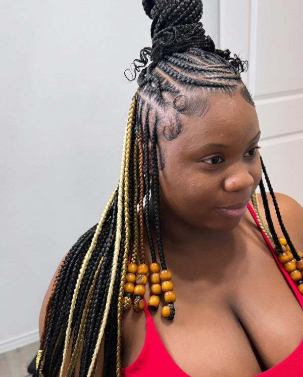 16 Trendy Fulani Braids with Beads : Golden Goddess Fulani Braids with a Half-Up Bun