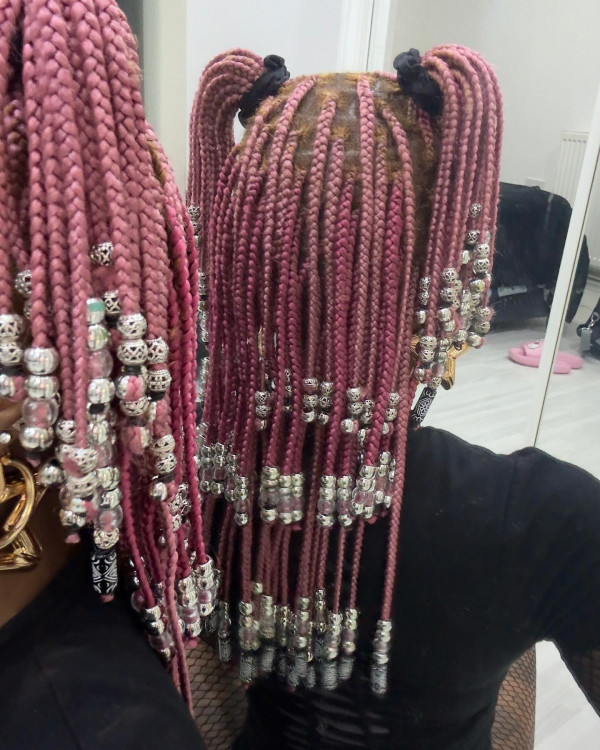 16 Trendy Fulani Braids with Beads : Pink Ponytail Fulani Braids