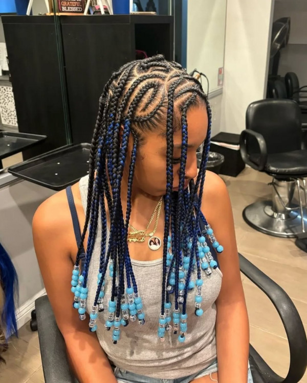 16 Trendy Fulani Braids with Beads : Ocean Blue Fulani Braids with Beads