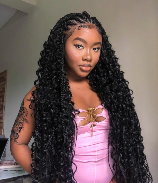 22 Gorgeous Fulani Braids With Curls for a Trendy Look : Sleek Jet-Black Fulani Curls