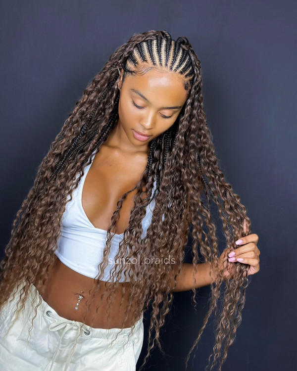 22 Gorgeous Fulani Braids With Curls for a Trendy Look : Chocolate Brown Fulani Braids with Loose Waves