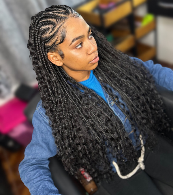 22 Gorgeous Fulani Braids With Curls for a Trendy Look : Long Black Fulani Braids with Curls