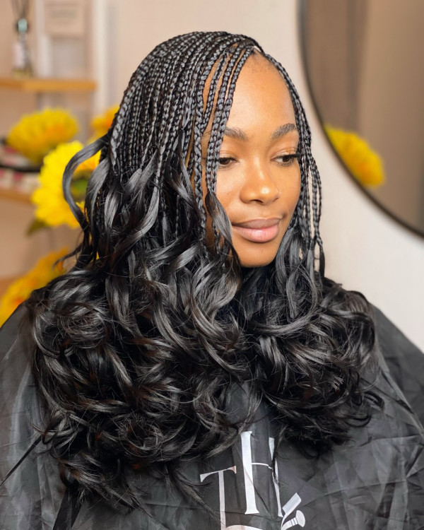 22 Gorgeous Fulani Braids With Curls for a Trendy Look : Glam Voluminous Curls