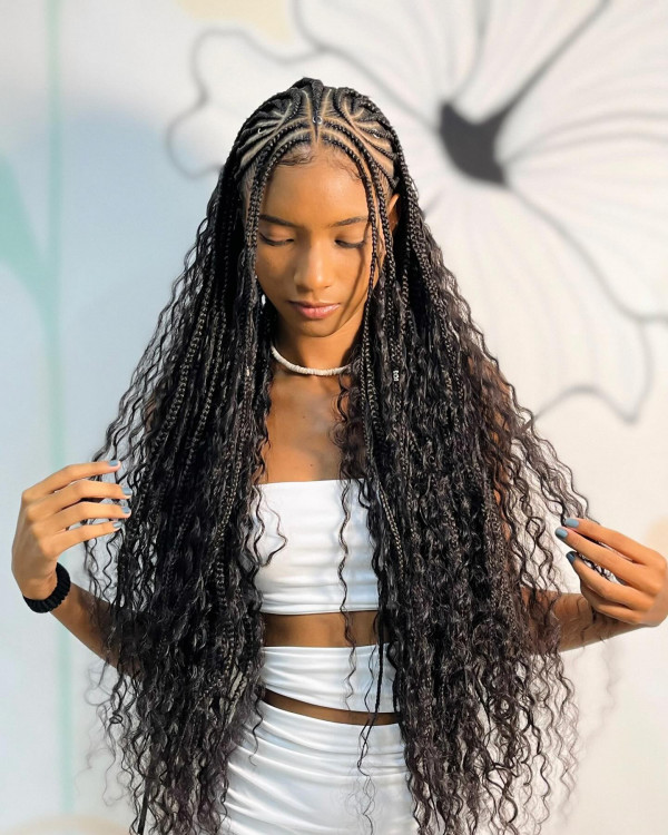 22 Gorgeous Fulani Braids With Curls for a Trendy Look : Ultra-Long Fulani Braids with Boho Curls