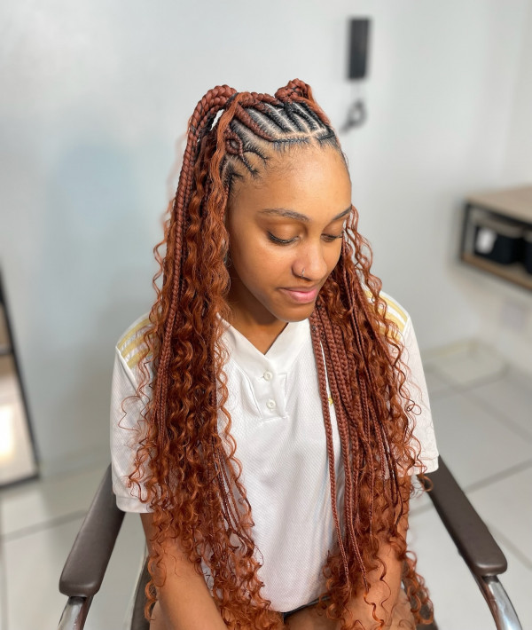 22 Gorgeous Fulani Braids With Curls for a Trendy Look : Copper Toned Fulani Braids