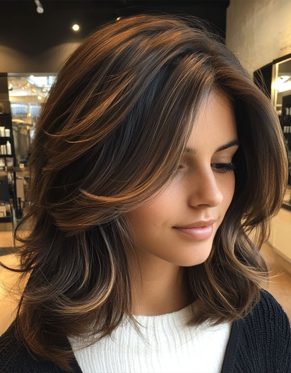 Soft Cappuccino Highlights on Medium Brown Hair, cappuccino brunette hair colour, cappuccino hair colour, cappuccino balayage