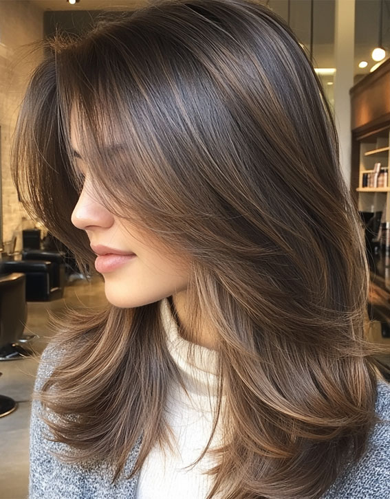 32 Hot Cappuccino Brunette Hair Colour Ideas : Soft Brunette with Light Layers