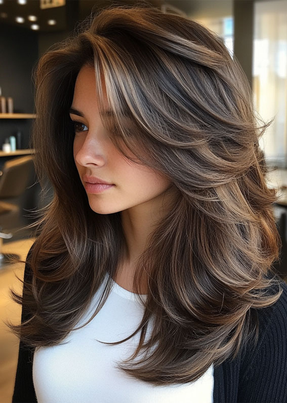 Sophisticated Layered Volume, , cappuccino brunette hair colour, cappuccino hair colour, cappuccino balayage