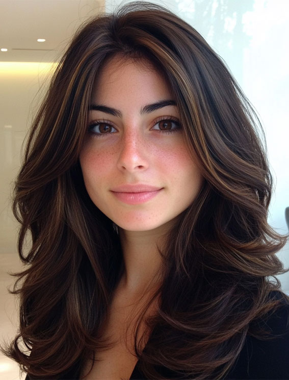 32 Hot Cappuccino Brunette Hair Colour Ideas : Medium-Length Warm Cappuccino Layers