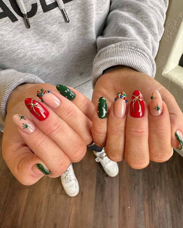 30 Elegant Christmas Nail Designs : Festive Jewel Glam Nails