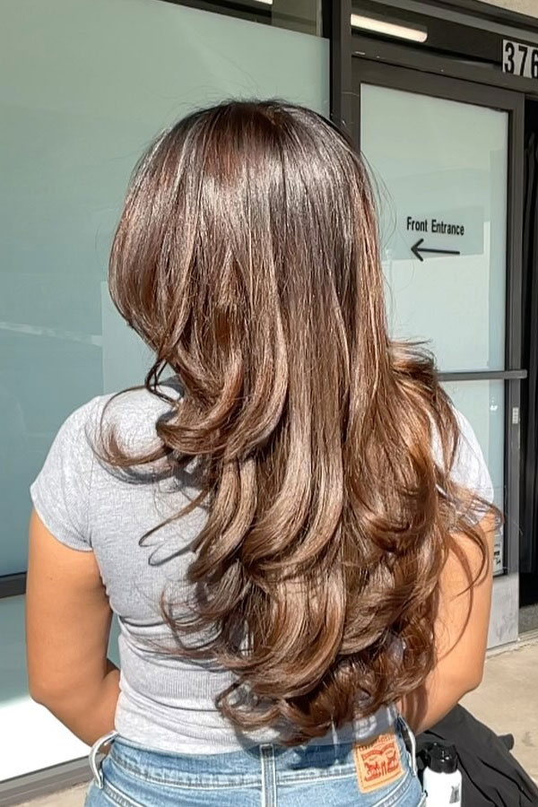 Glossy Caramel Brunette Long Butterfly Layers