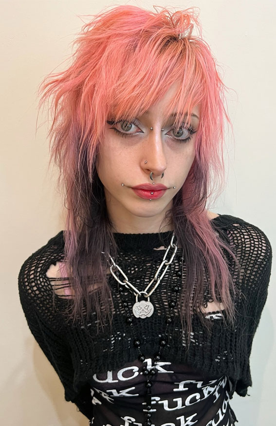 Edgy Pastel Punk, wolf haircut long hair, wolf haircut with bangs, layered wolf haircut, shag wolf haircut