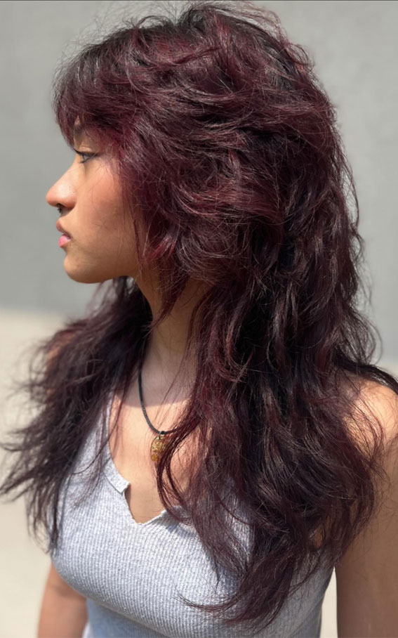 40 Fierce & Fabulous Wolf Haircut Ideas : Voluminous Burgundy Wolf Cut