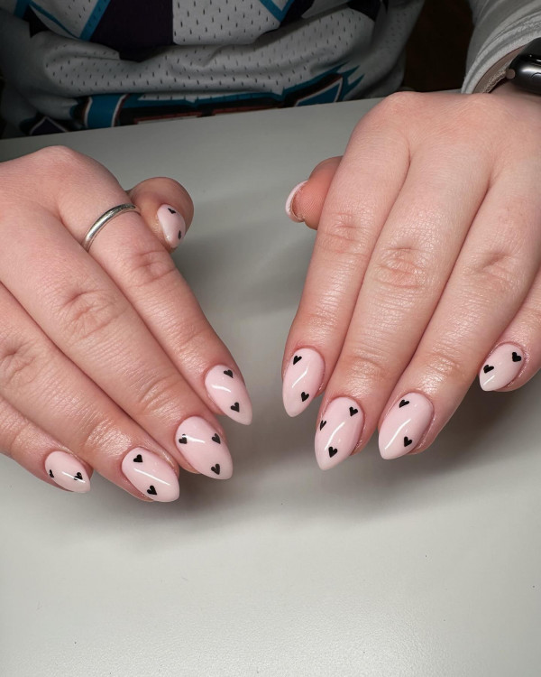 40 Charming Love Heart Accent Nail Ideas : Minimal Black Love Hearts Nails