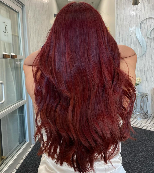 Rich Burgundy Waves for a Luxurious Finish, red hair colour, red hair colour ideas, red hair inspo, red hair colour inspiration, red hair colour on dark hair