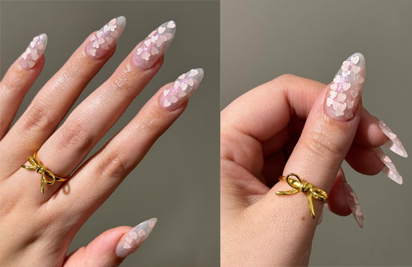 Ethereal Soft Pink Heart Confetti Cute Valentine’s Day Nails