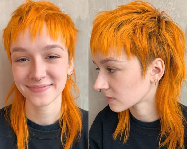 20 Radiant Marigold Hair Colour Ideas : Electric Marigold Shag Mullet