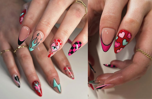 Abstract Valentine’s Art Nails : Valentine's Day Nails, Valentine's Day Nails, Valentine's day nails glitter, Valentine's nails 2024, Valentine's day nails short, Cute valentine's day nails, Valentine's day nails acrylic, Valentine nails design