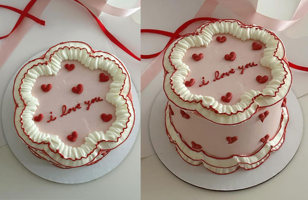 Heartfelt Sweet Scalloped Edged Buttercream Valentine’s Day Cake, Valentine’s Day Cake, valentines cake