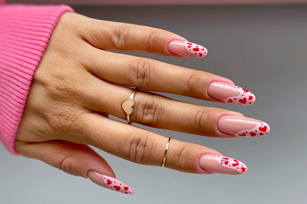 40 Charming Love Heart Accent Nail Ideas : Abstract Tips with Scattered Hearts