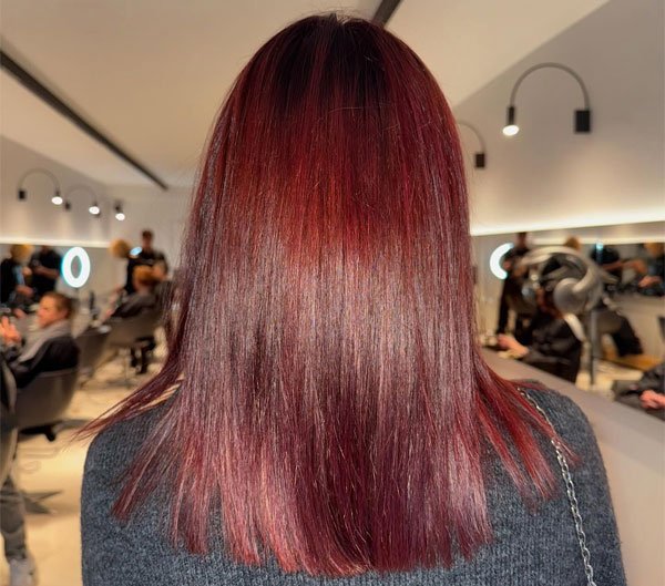 25 Red Hair Colour Ideas for a New Look: Rich Cherry Red Shoulder Length Straight