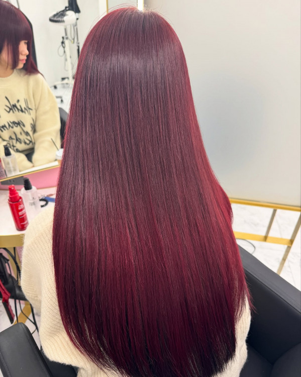 25 Rich Cherry Hair Hues for a New Look : Sleek Berry Burgundy Long Silky Hairstyle