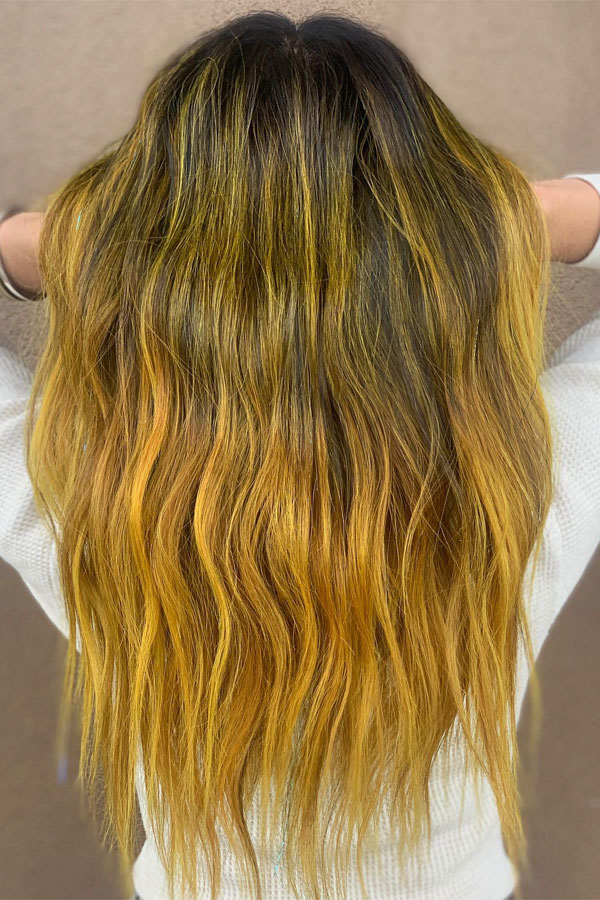 20 Radiant Marigold Hair Colour Ideas : Soft Marigold Balayage Waves