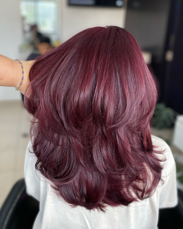 Deep Berry Glossy Cherry with Dimensional Layers, cherry hair colour, cherry hair color ideas