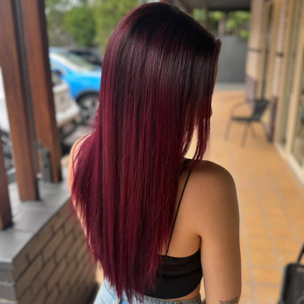 25 Rich Cherry Hair Hues for a New Look : Sleek Berry Wine Straight Layers