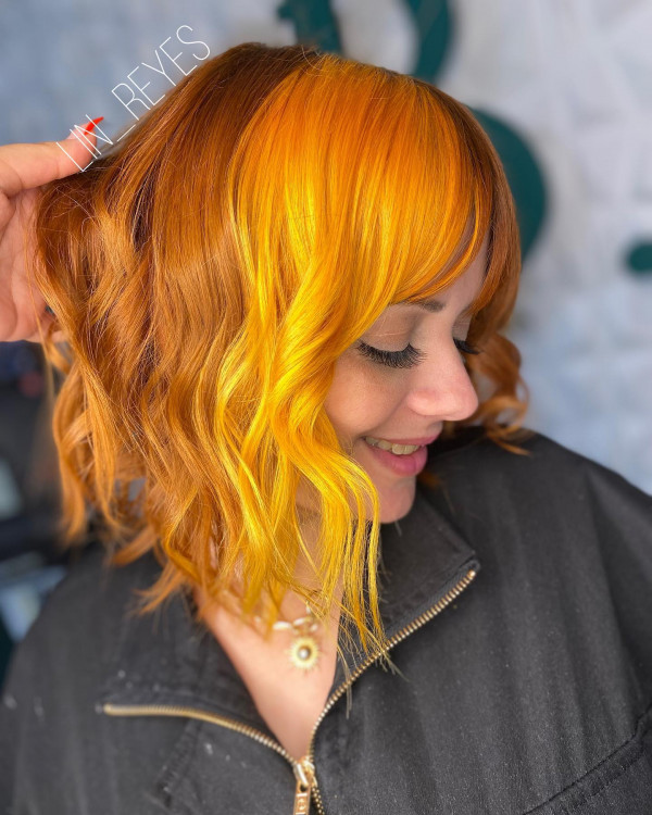 20 Radiant Marigold Hair Colour Ideas : Copper and Marigold Tousled Lob