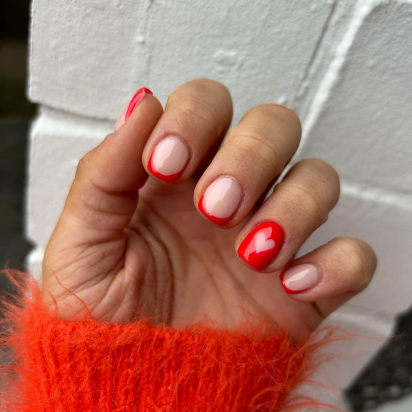 40 Charming Love Heart Accent Nail Ideas : Modern Love Red French Tips