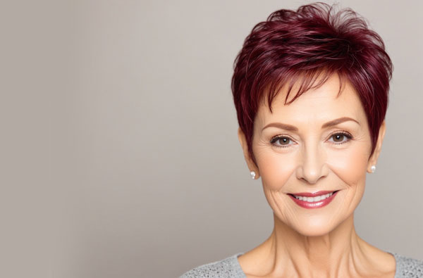 20 Thin Hair Older Short Hairstyles For Fine Hair Over 60 : Radiant Cherry Plum Pixie