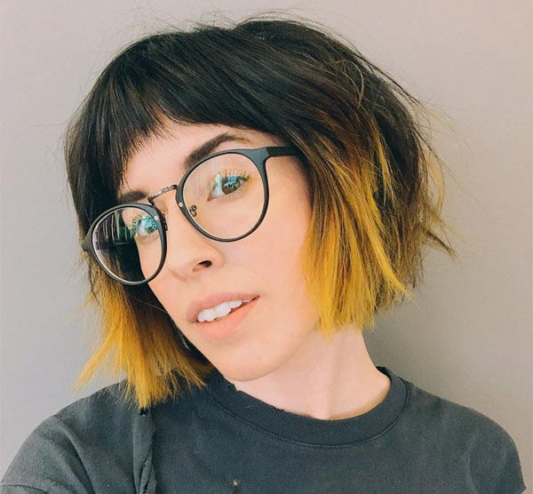 Choppy Marigold Dip-Dye Bob, Radiant Marigold Hair Colour Ideas, warm marigold hair colour, yellow hair colour, orange hair colour, warm tone hair colour