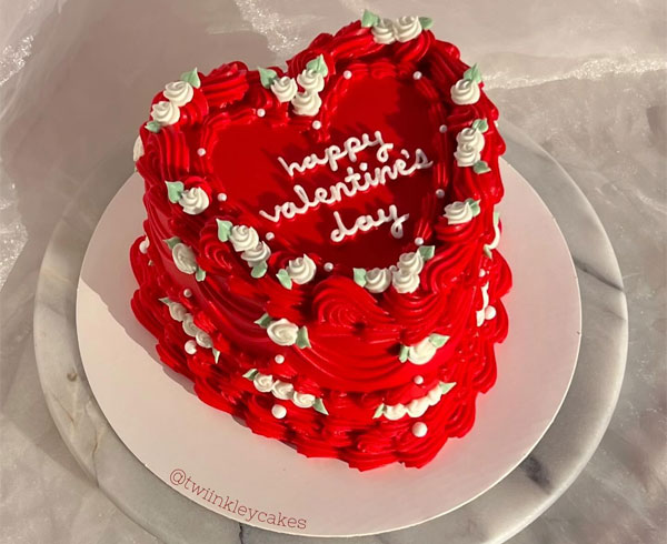 Romantic Red Rosette Valentine’s Day Cake, Valentine’s Day Cake, valentines cake