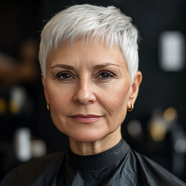 20 Thin Hair Older Short Hairstyles For Fine Hair Over 60 :Sleek Platinum Pixie