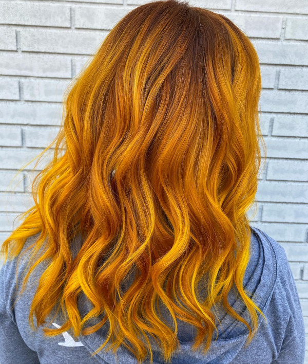 20 Radiant Marigold Hair Colour Ideas : Amber Glow Marigold Balayage