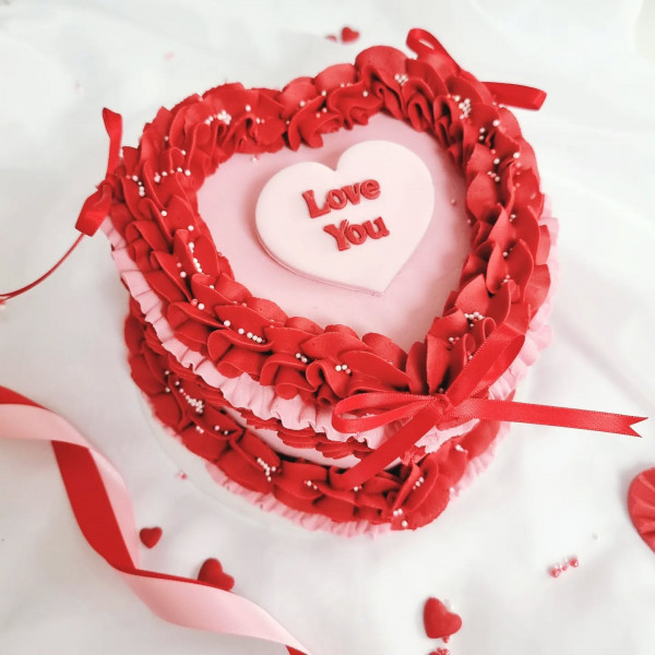 Ribboned Romance Heart-Shaped Valentine’s Day Cake, Valentine’s Day Cake, valentines cake