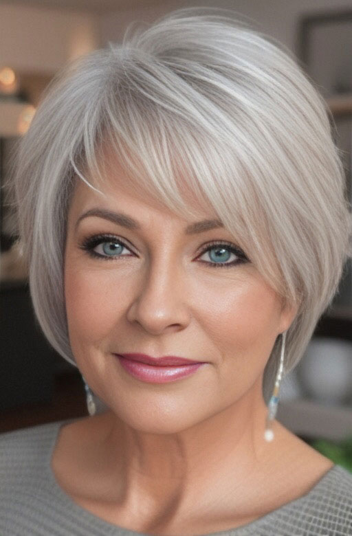 20 Thin Hair Older Short Hairstyles For Fine Hair Over 60 :Sleek Platinum Bob