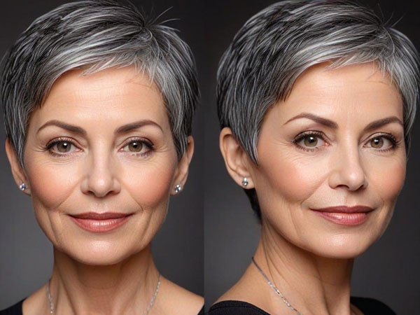 20 Thin Hair Older Short Hairstyles For Fine Hair Over 60 : Sleek Salt-and-Pepper Pixie