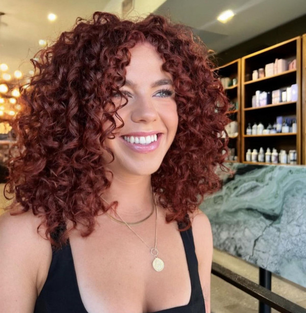 Radiant Cherry Ringlets, cherry hair colour, cherry hair colour on dark hair