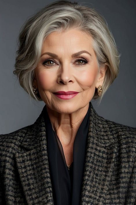 20 Thin Hair Older Short Hairstyles For Fine Hair Over 60 : Elegant Layered Bob with Silver Shine